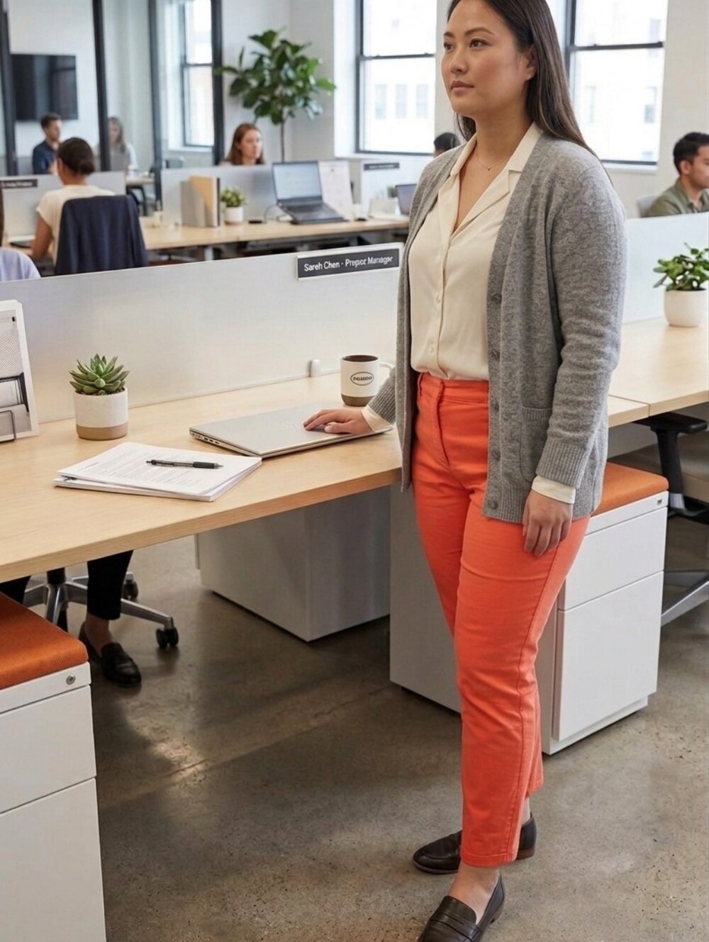Old Navy Pixie Mid‑Rise Skinny Pants — Red Orange Stretch Workwear